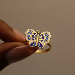 14k Gold Blue Butterfly Ring