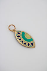 “Green Evil Eye” Pendant – 14k Solid Gold