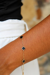 “Lucky Clover” Bracelet – 14k Gold & Black Enamel