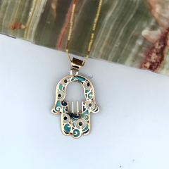 “Guardian Hamsa Eye” Pendant – 14K Gold