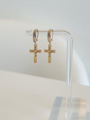 “Sacred Cross” Earrings - 14k Gold