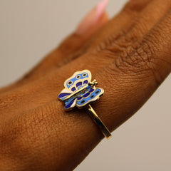 14k Gold Blue Butterfly Ring