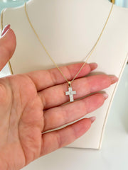 14k Gold Cubic Zirconia Cross Pendant Necklace