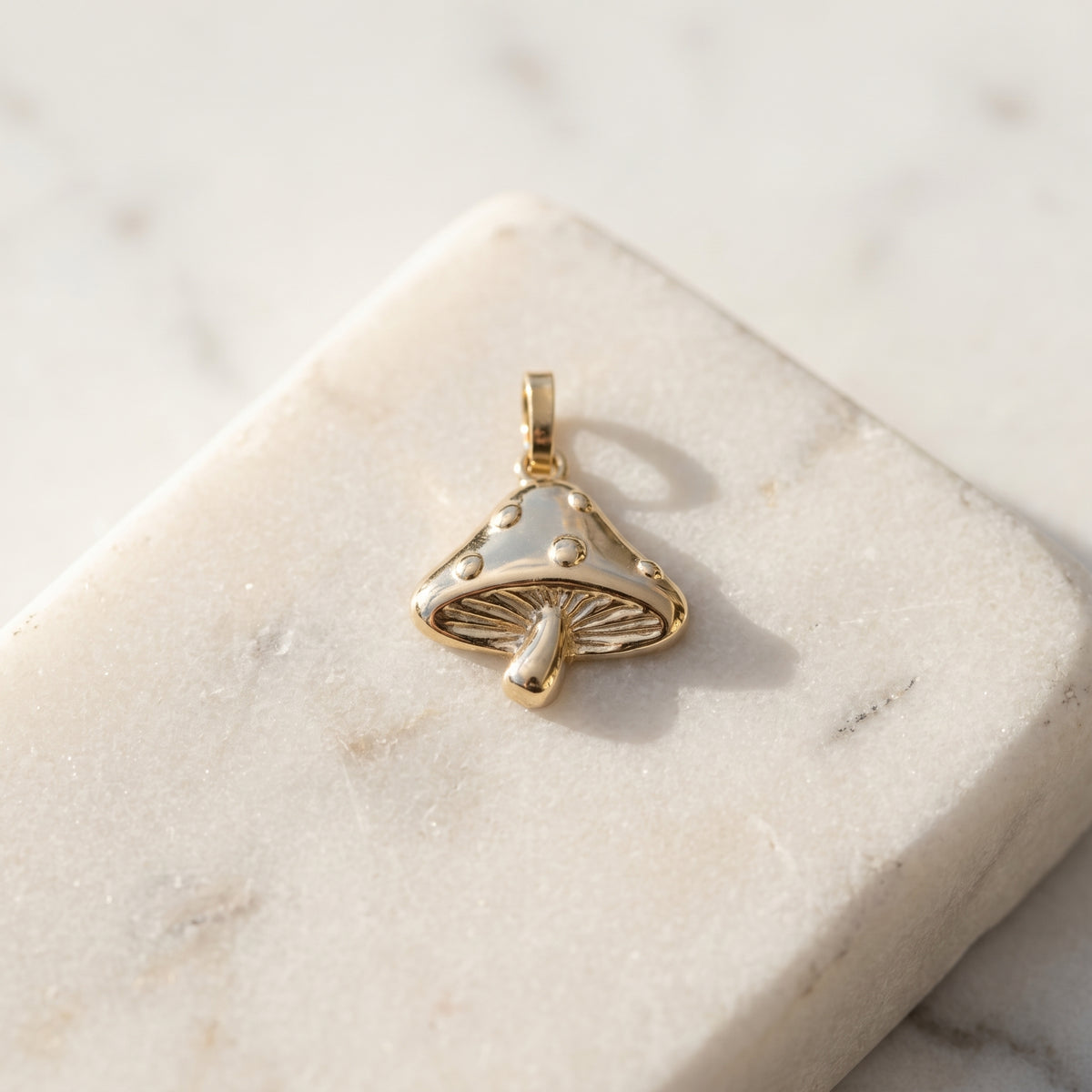"Mushroom Charm" Pendant Necklace - 10K Gold