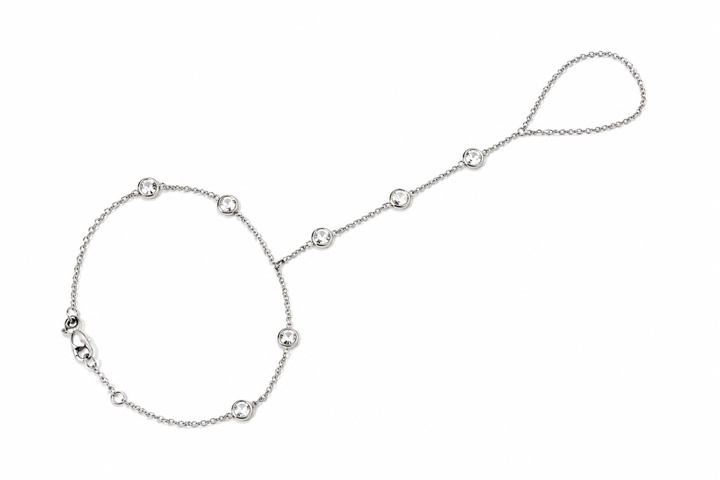 "Cable Link" Hand Chain - 14k White Gold with CZ