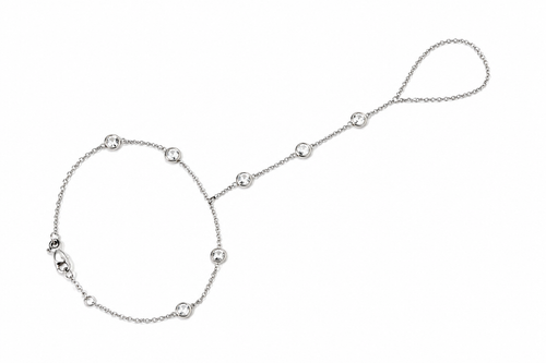 "Cable Link" Hand Chain - 14k White Gold with CZ