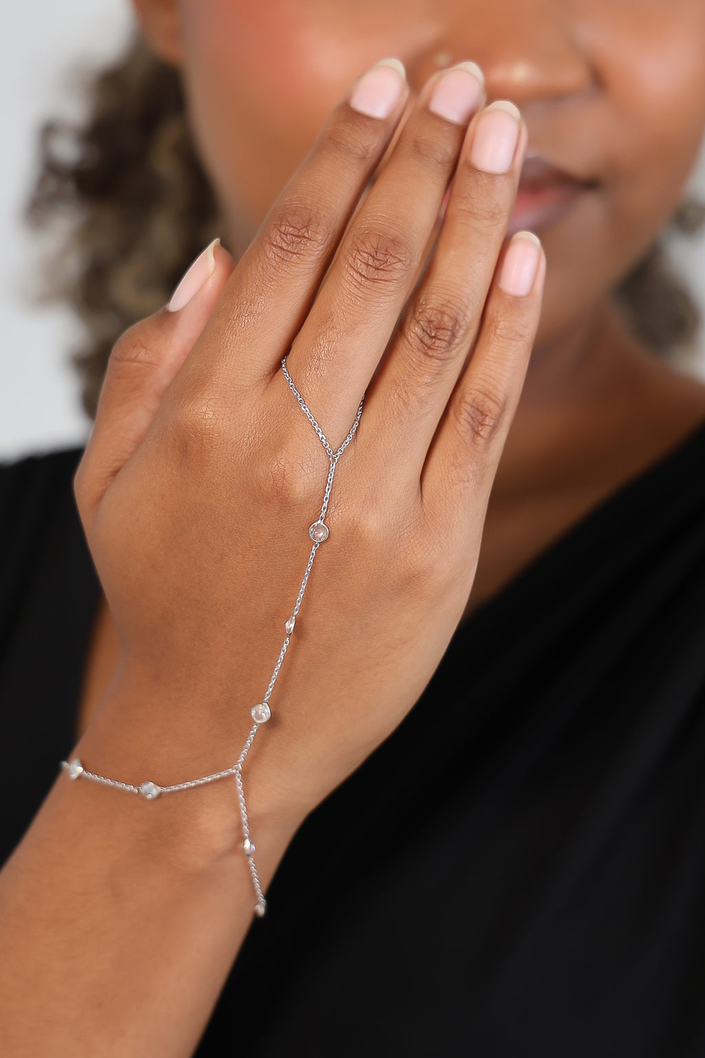 "Cable Link" Hand Chain - 14k White Gold with CZ