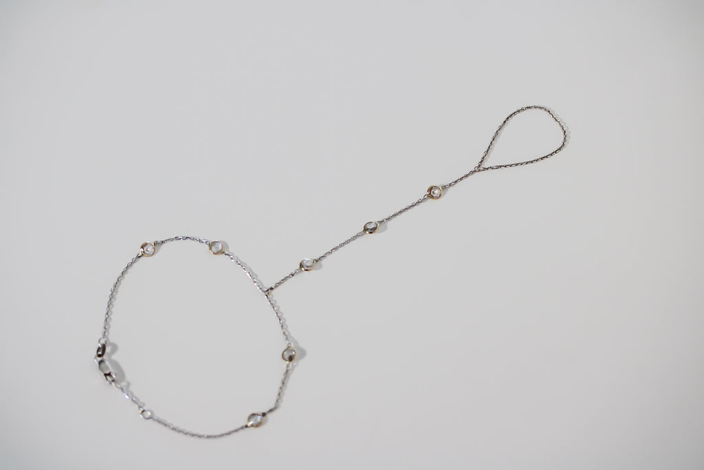 "Cable Link" Hand Chain - 14k White Gold with CZ