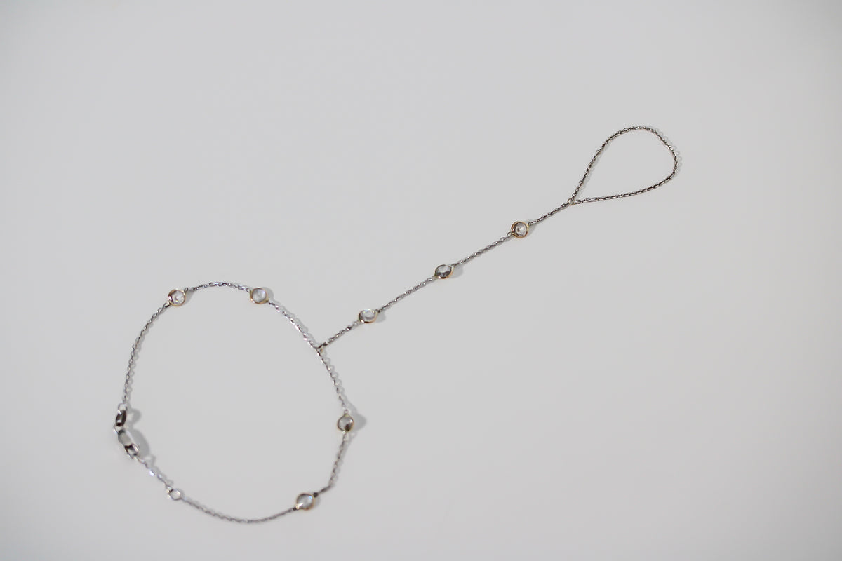"Cable Link" Hand Chain - 14k White Gold with CZ