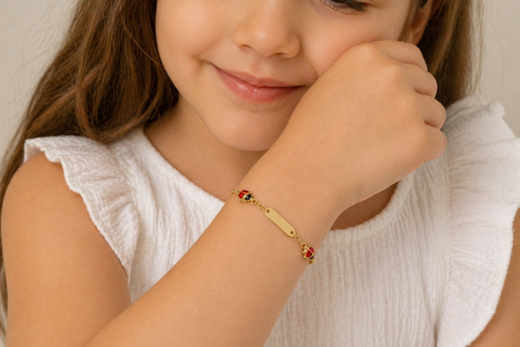 Ladybug Baby ID Bracelet - 14K Yellow Gold