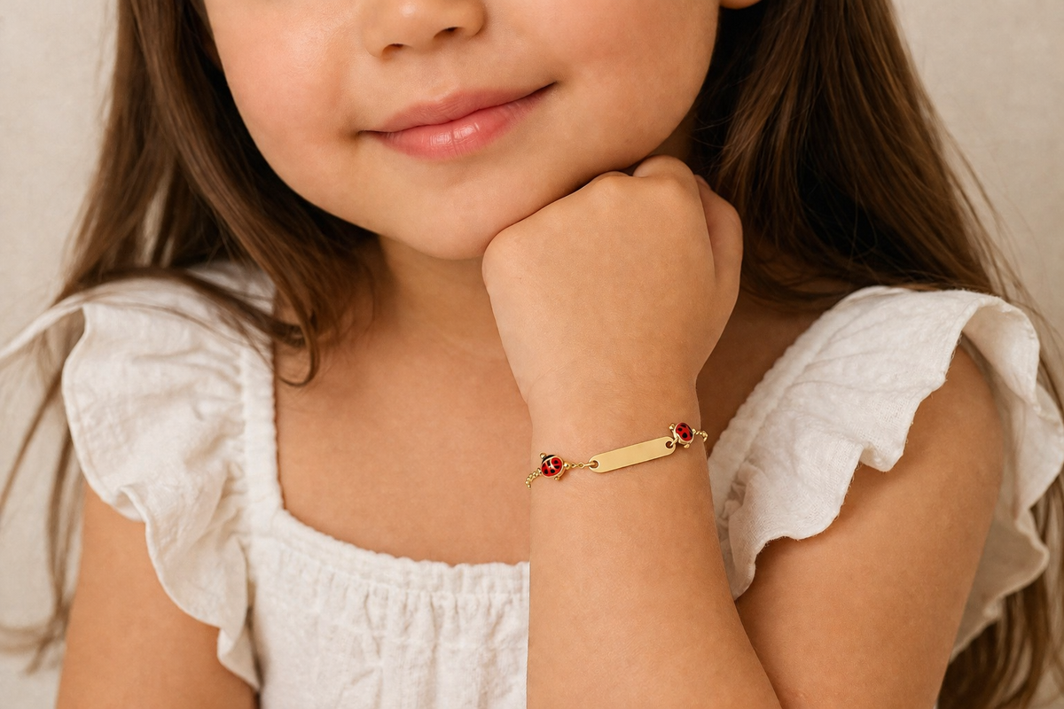 Ladybug Baby ID Bracelet - 14K Yellow Gold