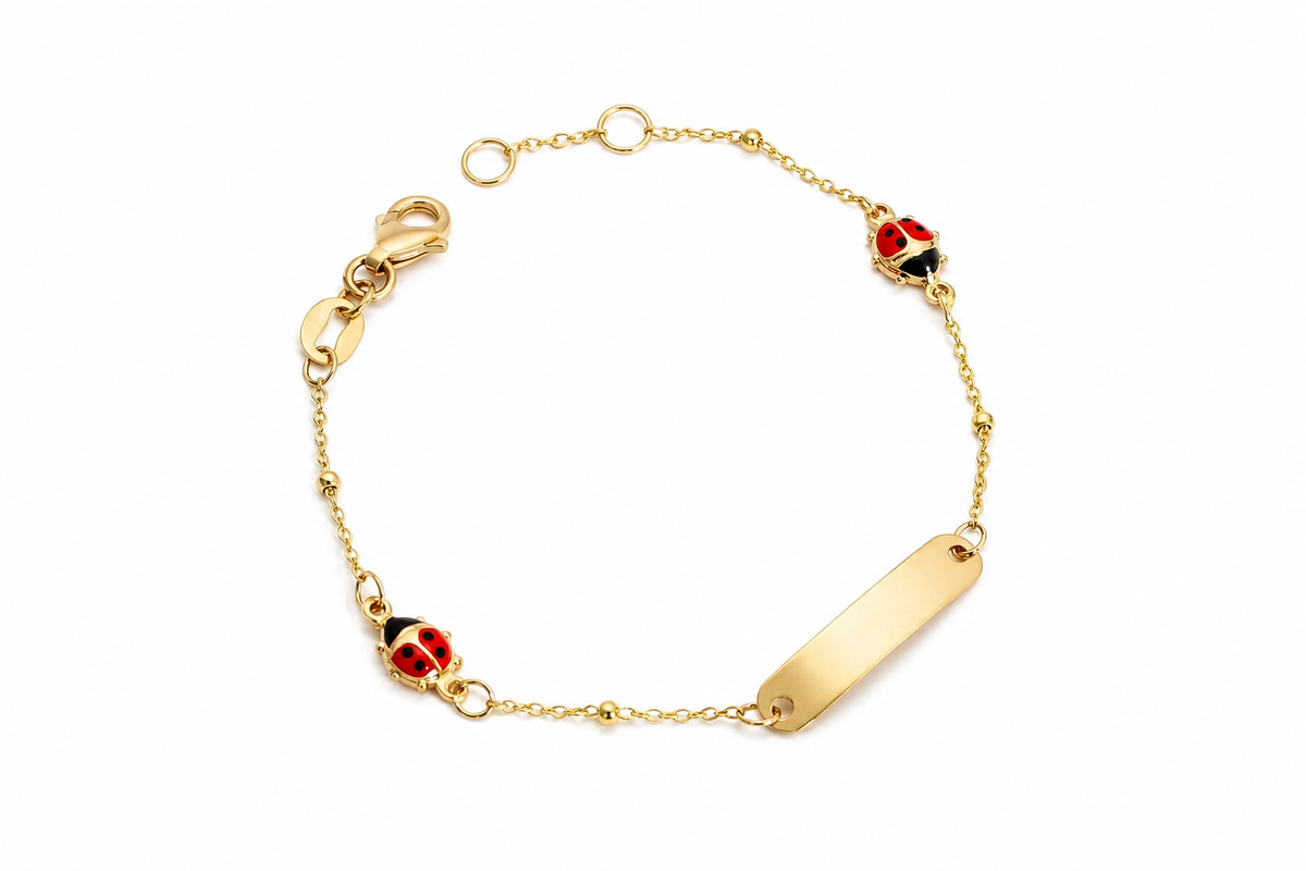 Ladybug Baby ID Bracelet - 14K Yellow Gold