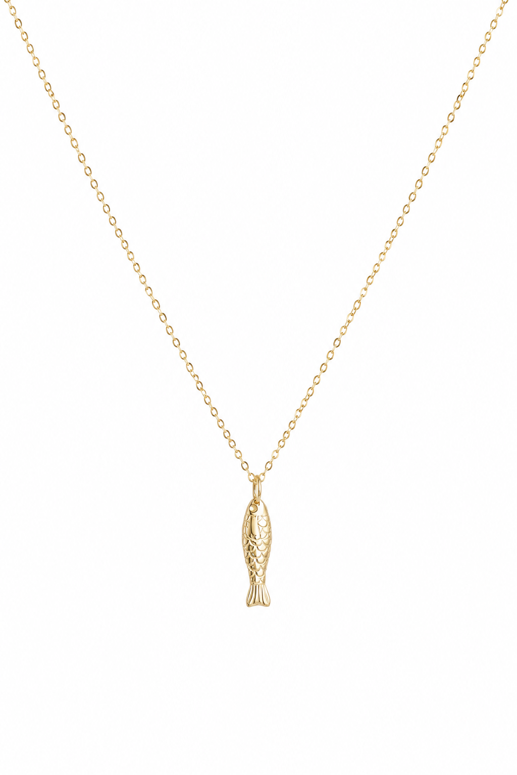Fish Pendant Necklace - 14K Solid Yellow Gold