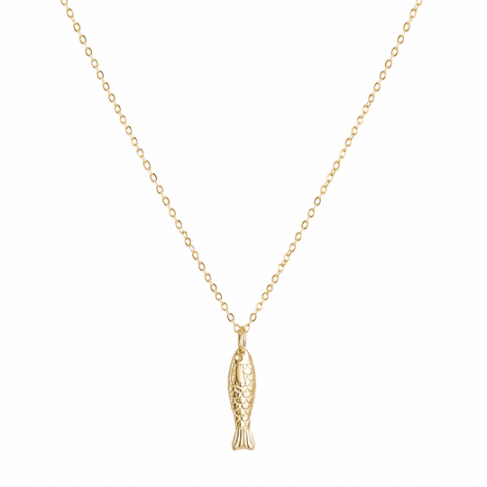 Fish Pendant Necklace - 14K Solid Yellow Gold