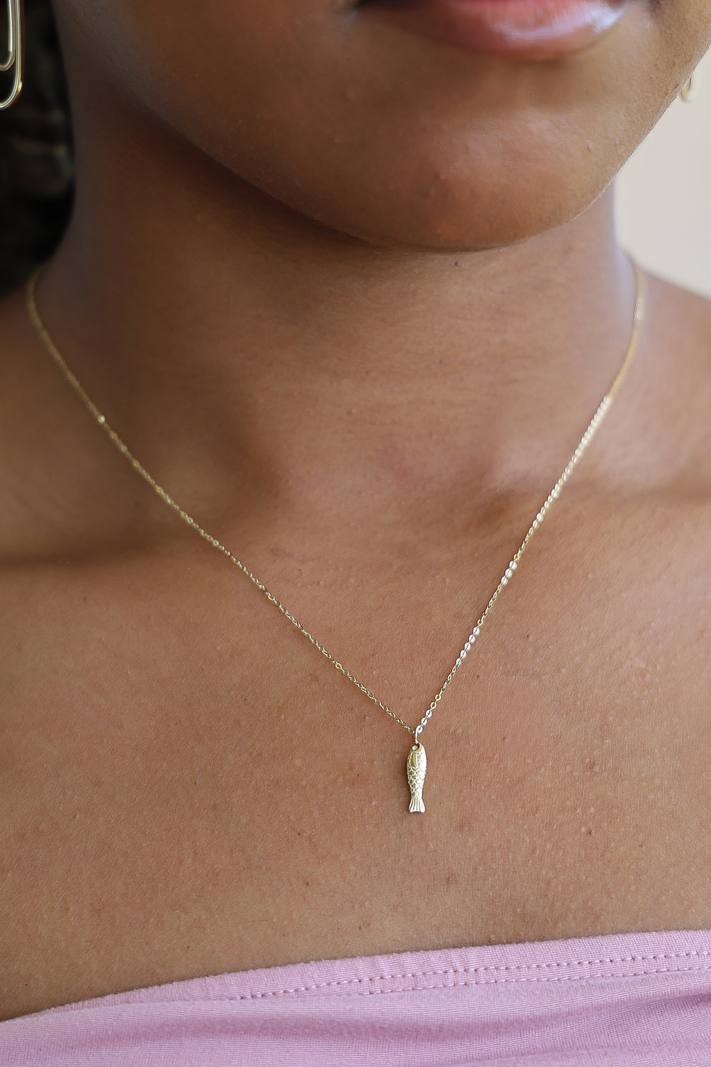 Fish Pendant Necklace - 14K Solid Yellow Gold