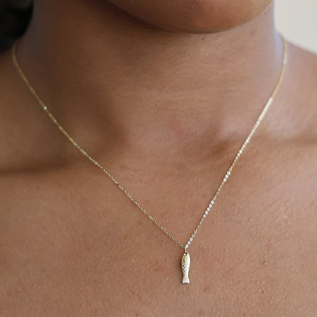 Fish Pendant Necklace - 14K Solid Yellow Gold