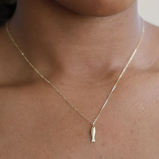Fish Pendant Necklace - 14K Solid Yellow Gold