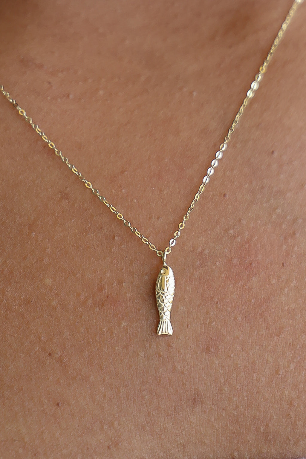 Fish Pendant Necklace - 14K Solid Yellow Gold