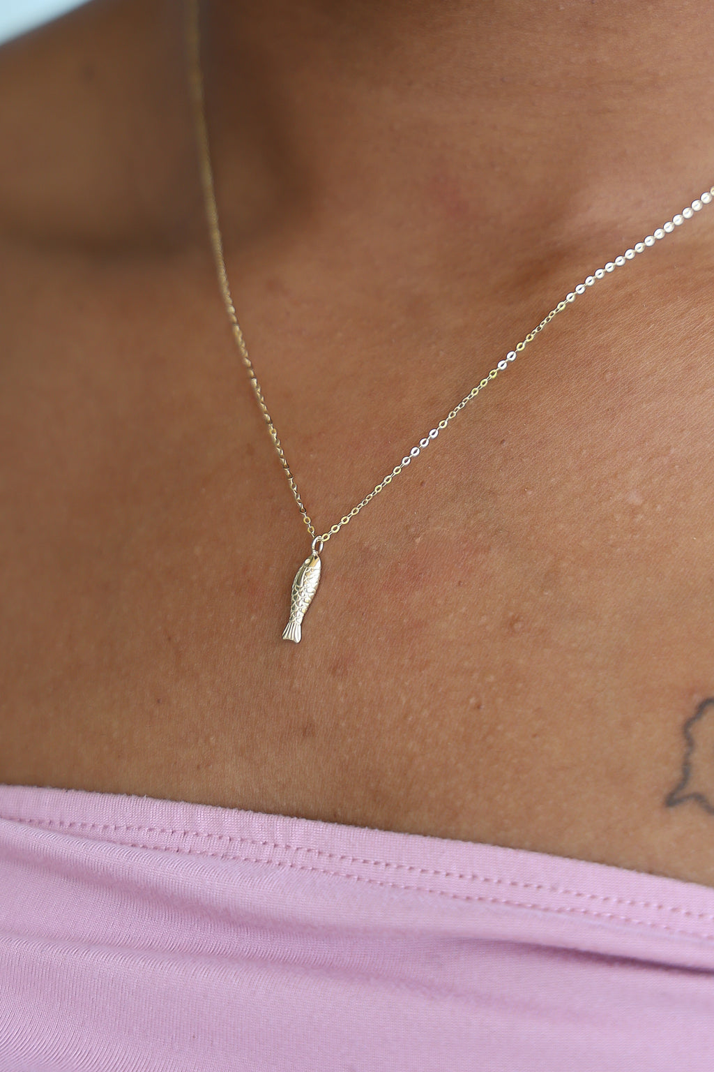 Fish Pendant Necklace - 14K Solid Yellow Gold