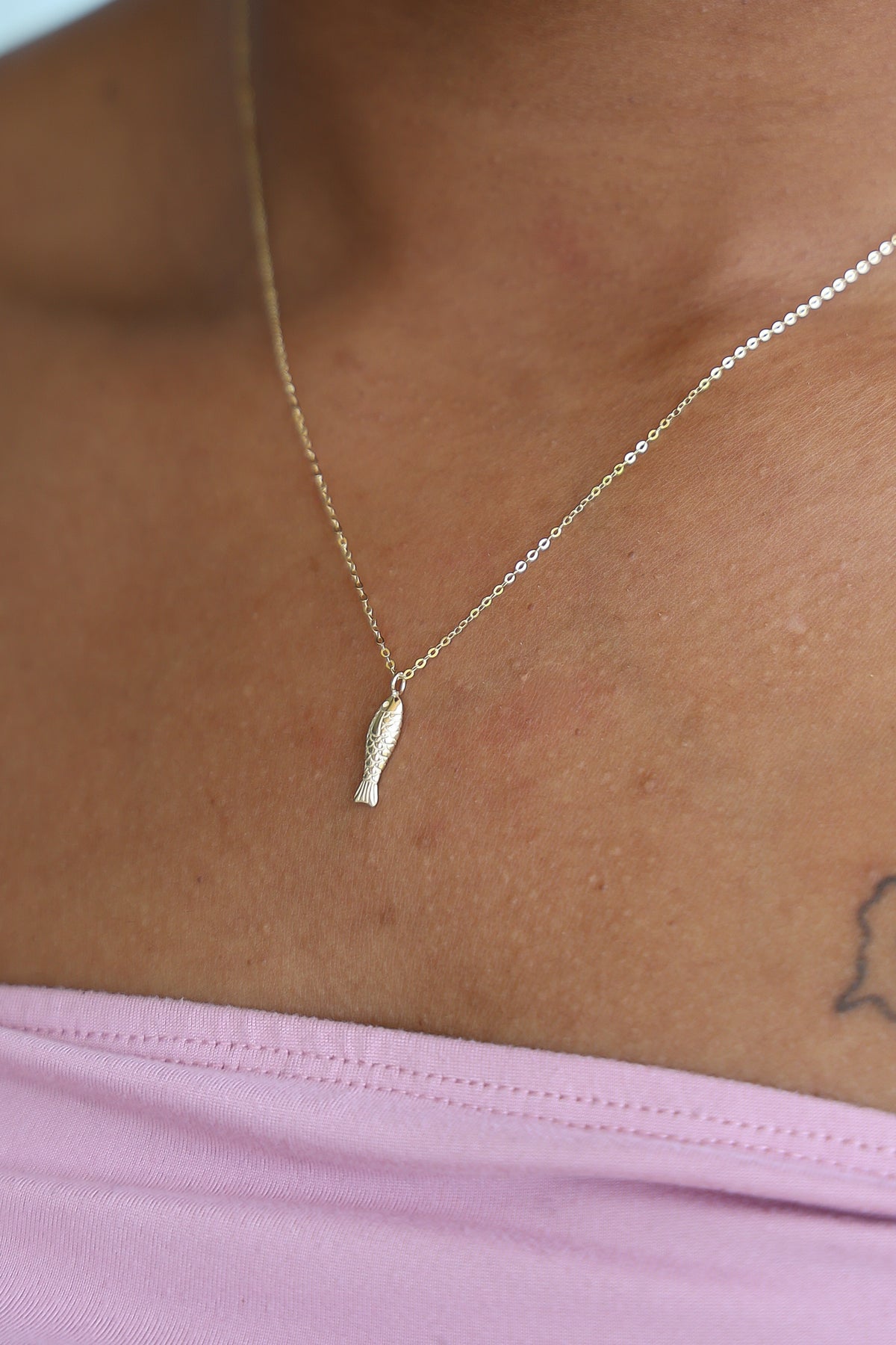 Fish Pendant Necklace - 14K Solid Yellow Gold
