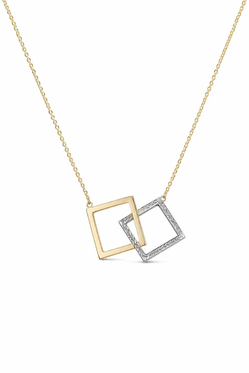 "Dual Square" Necklace - 14K Two-Tone Gold