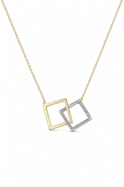 "Dual Square" Necklace - 14K Two-Tone Gold