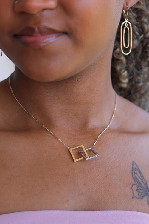 "Dual Square" Necklace - 14K Two-Tone Gold