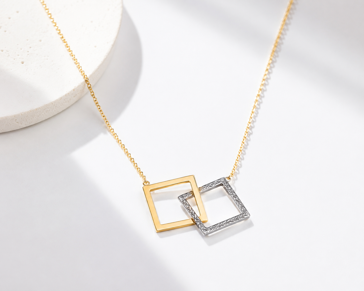 "Dual Square" Necklace - 14K Two-Tone Gold