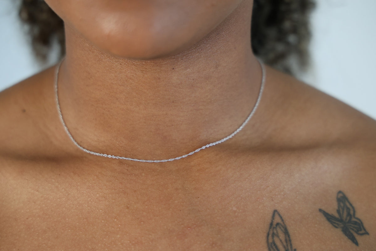 "Singapore Twisted" White Gold Chain - 14K