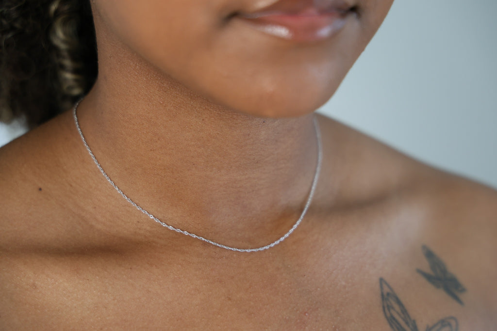 "Singapore Twisted" White Gold Chain - 14K