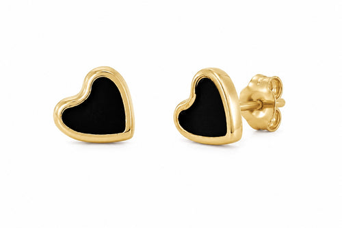 "Black Onyx Heart" Stud Earrings – 14K Gold