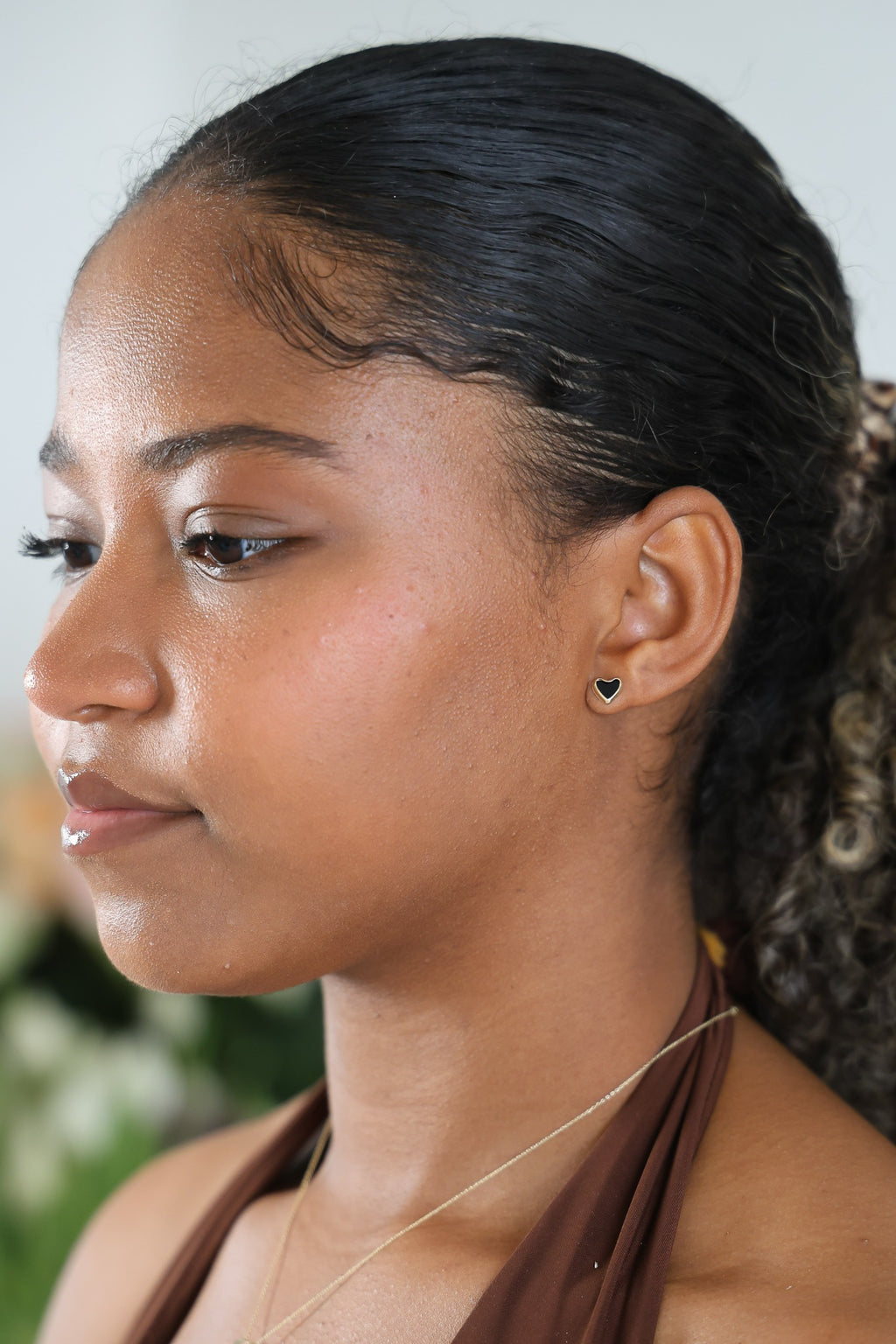 "Black Onyx Heart" Stud Earrings – 14K Gold