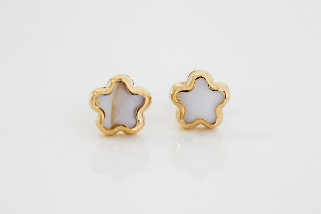"Mother-of-Pearl Clover" Stud Earrings - 14K Gold
