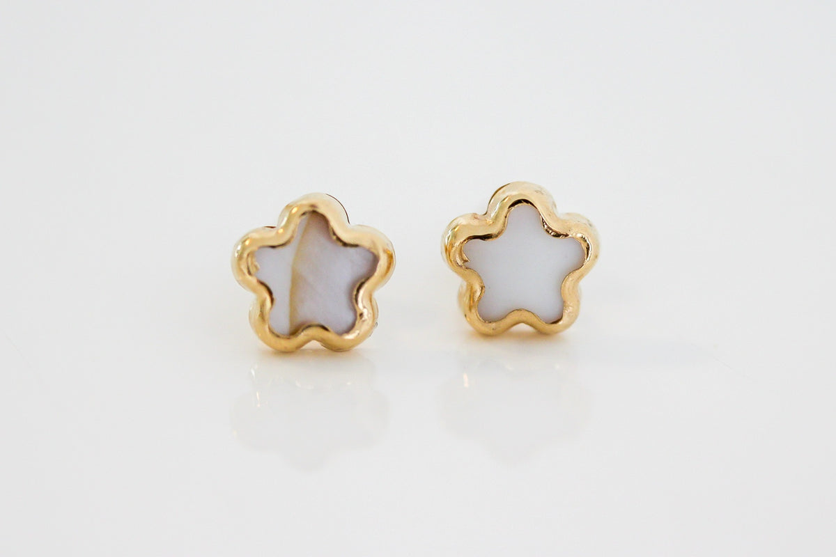 "Mother-of-Pearl Clover" Stud Earrings - 14K Gold