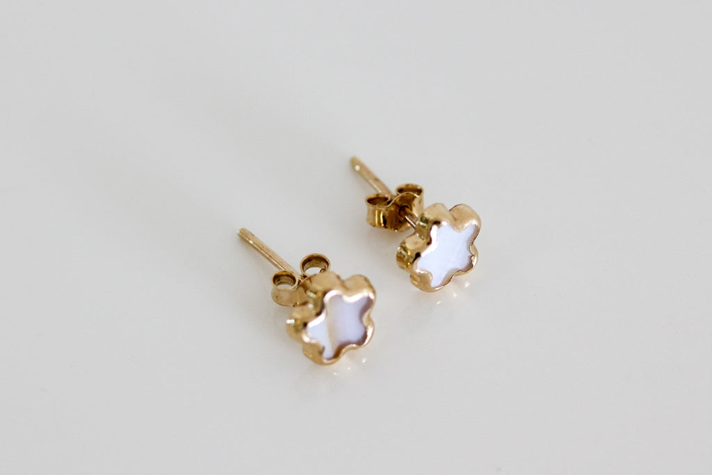 "Mother-of-Pearl Clover" Stud Earrings - 14K Gold
