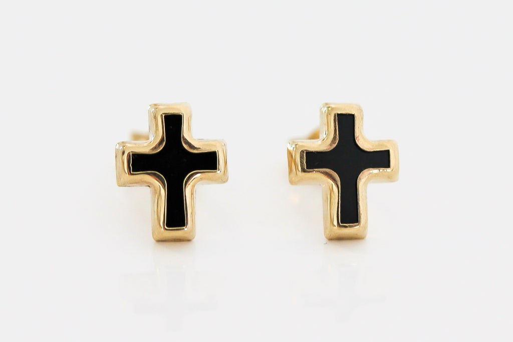 "Cross" Stud Earrings - 14K Solid Gold