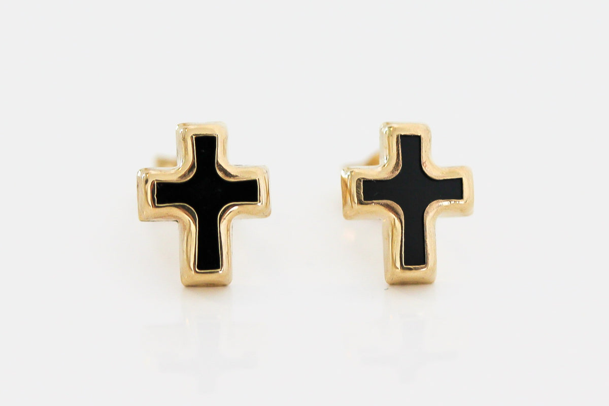 "Cross" Stud Earrings - 14K Solid Gold