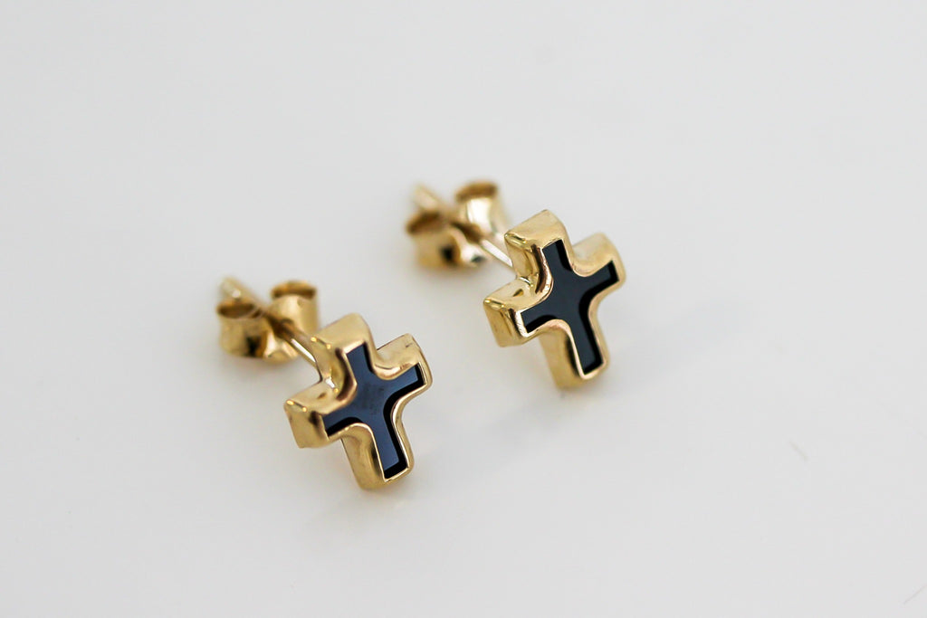 "Cross" Stud Earrings - 14K Solid Gold