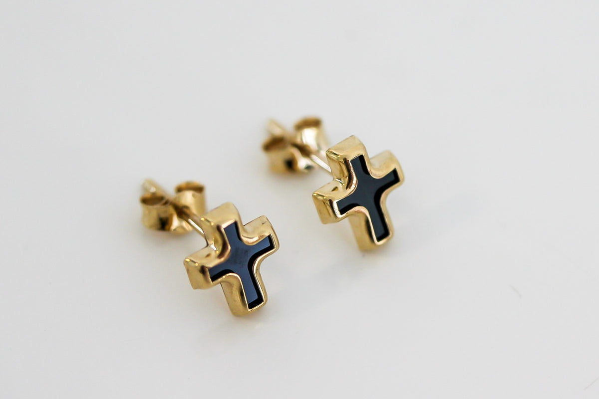 "Cross" Stud Earrings - 14K Solid Gold