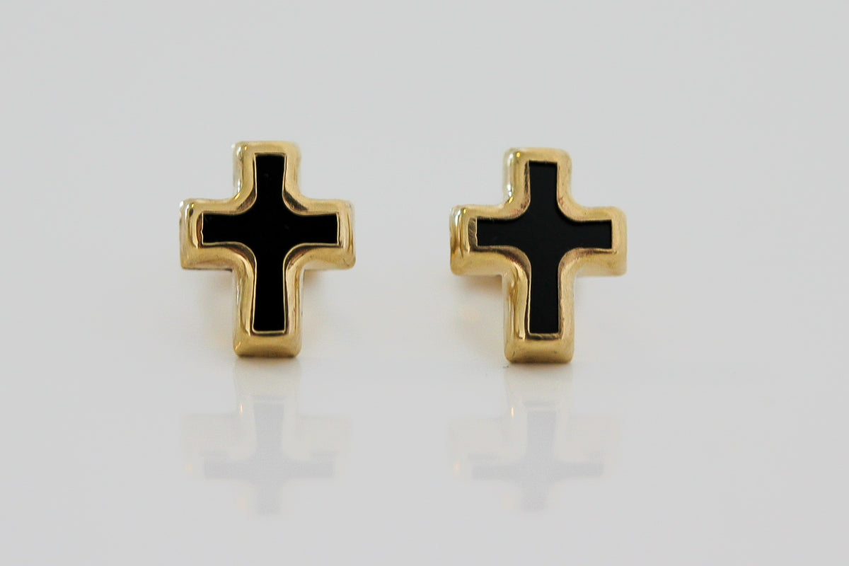 "Cross" Stud Earrings - 14K Solid Gold