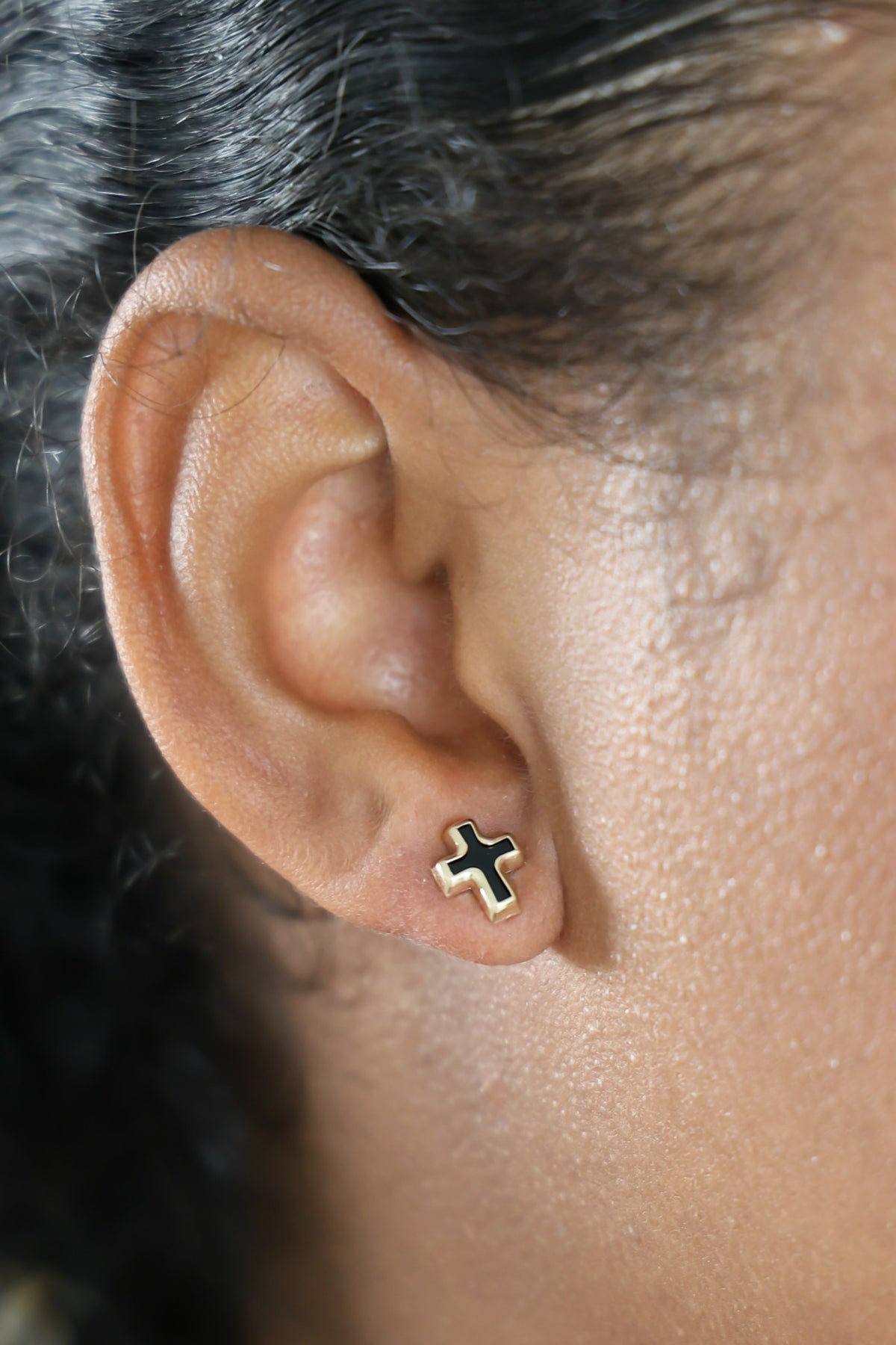 "Cross" Stud Earrings - 14K Solid Gold