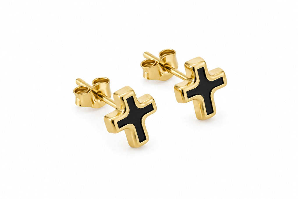 "Cross" Stud Earrings - 14K Solid Gold