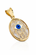 "Hamsa Hand Evil Eye" Pendant - 14K Gold