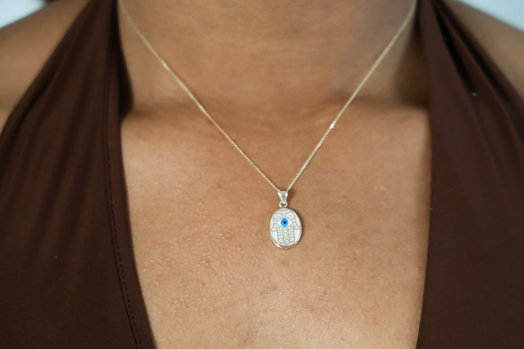 "Hamsa Hand Evil Eye" Pendant - 14K Gold