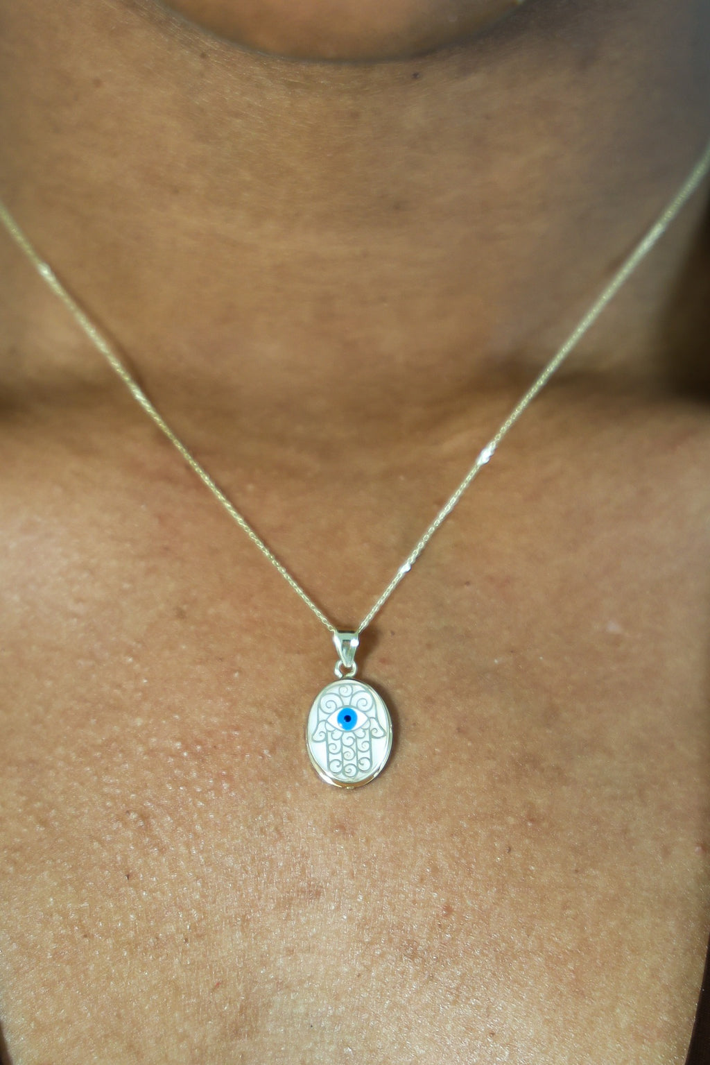 "Hamsa Hand Evil Eye" Pendant - 14K Gold
