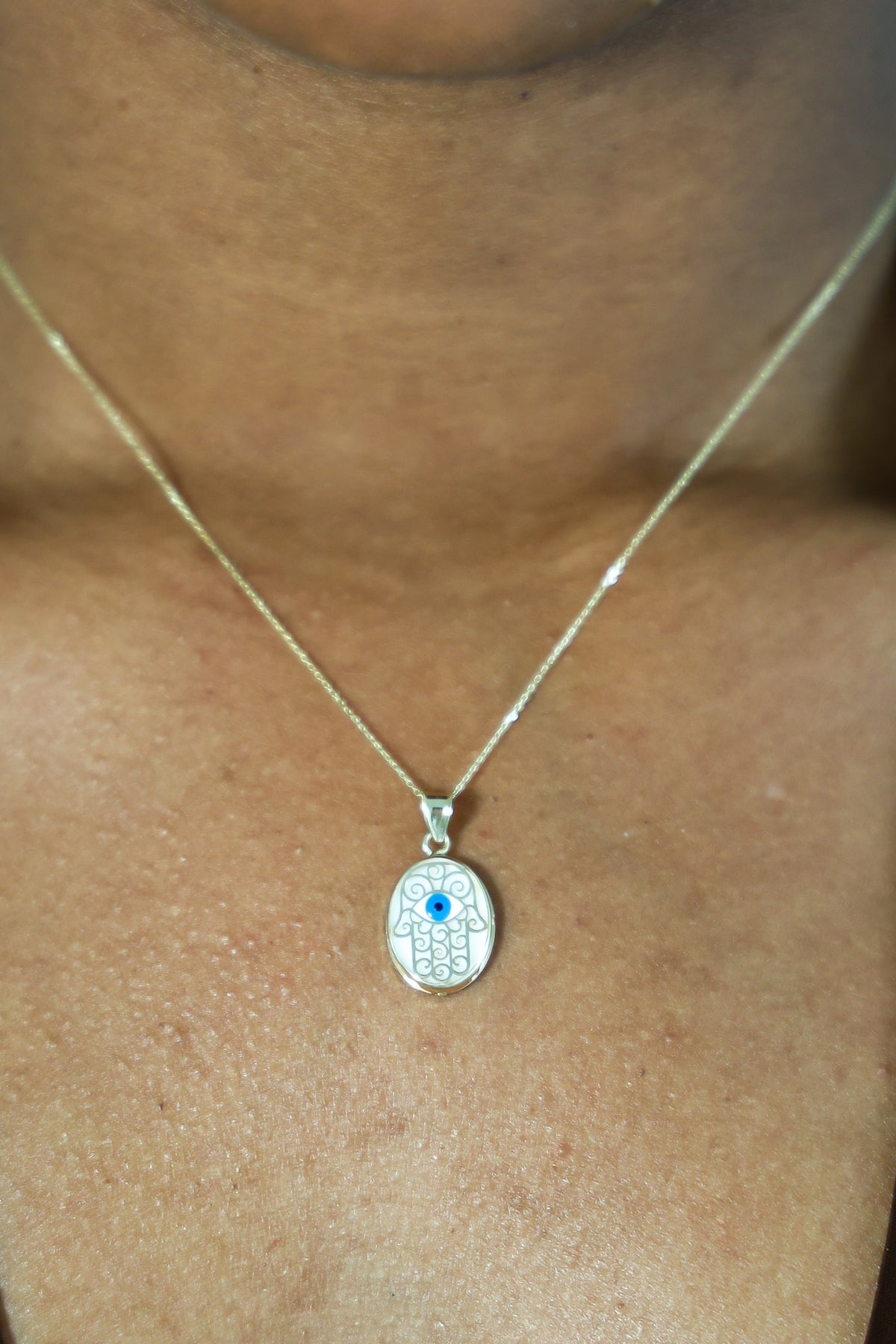 "Hamsa Hand Evil Eye" Pendant - 14K Gold