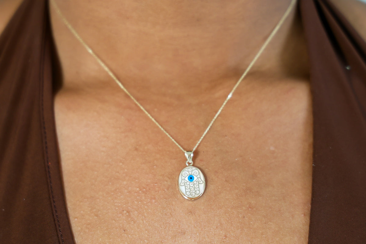 "Hamsa Hand Evil Eye" Pendant - 14K Gold