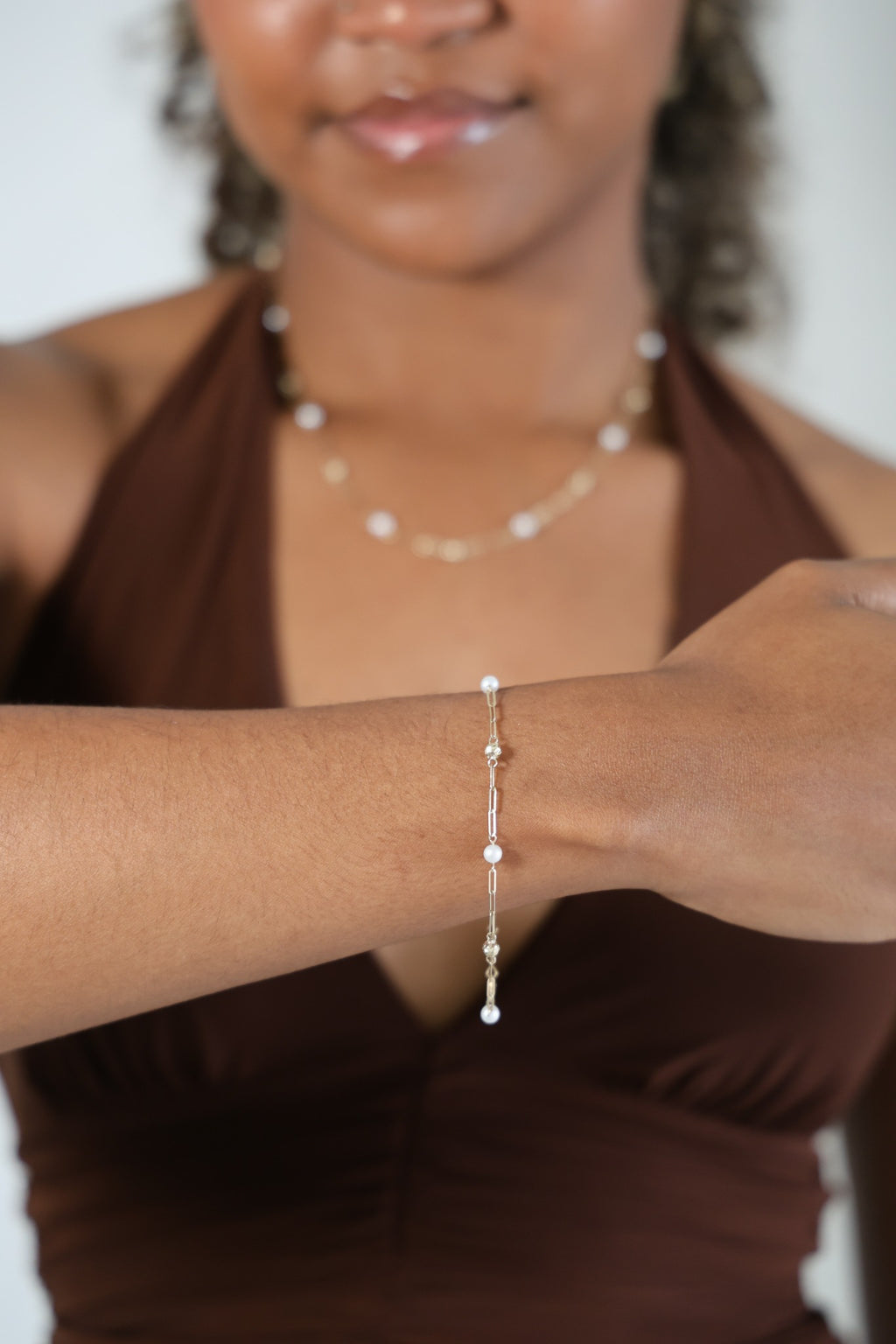 "Pearl Paper Clip" Set - 14k Gold