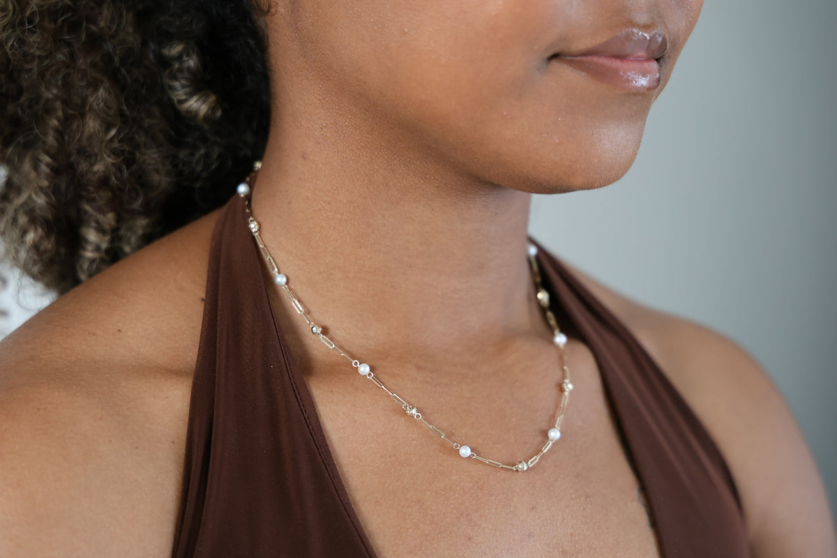 "Pearl Paper Clip" Set - 14k Gold