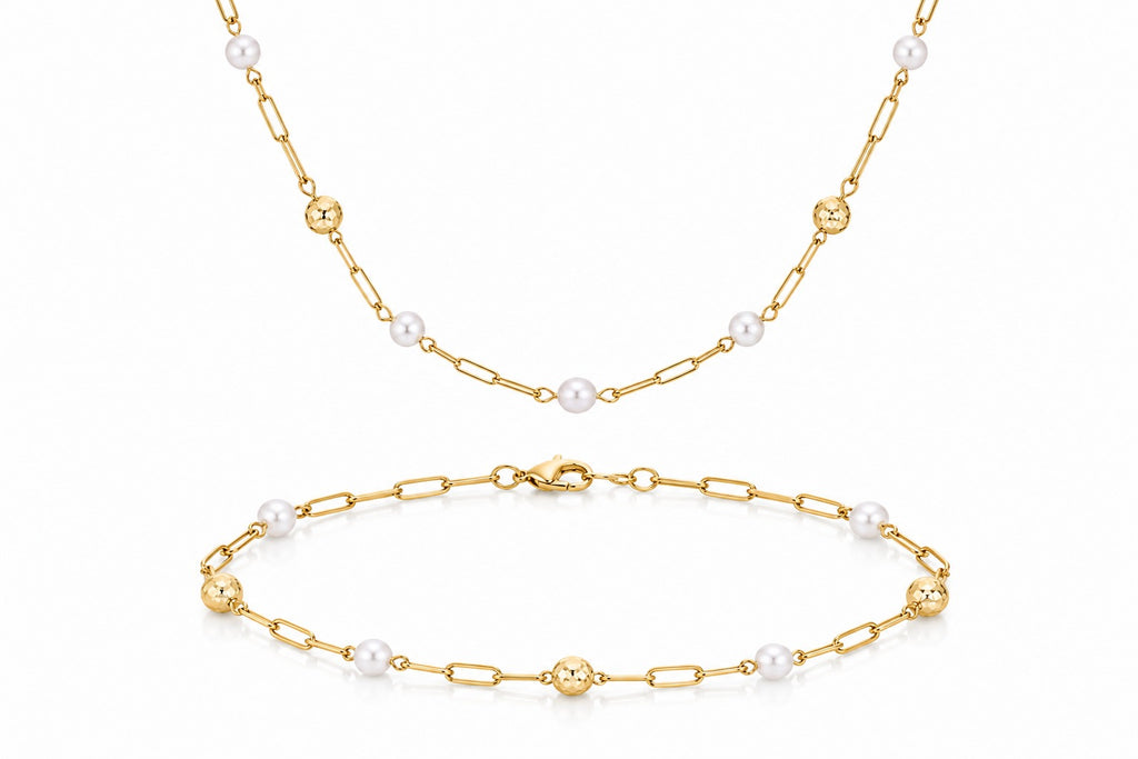 "Pearl Paper Clip" Set - 14k Gold